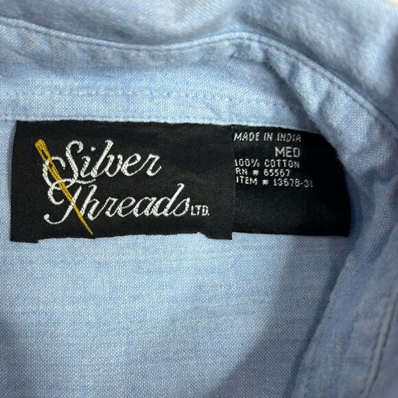 Vintage Kite Print Button Up Long Sleeve Top blue 100% cotton retro medium 90s - Picture 4 of 6